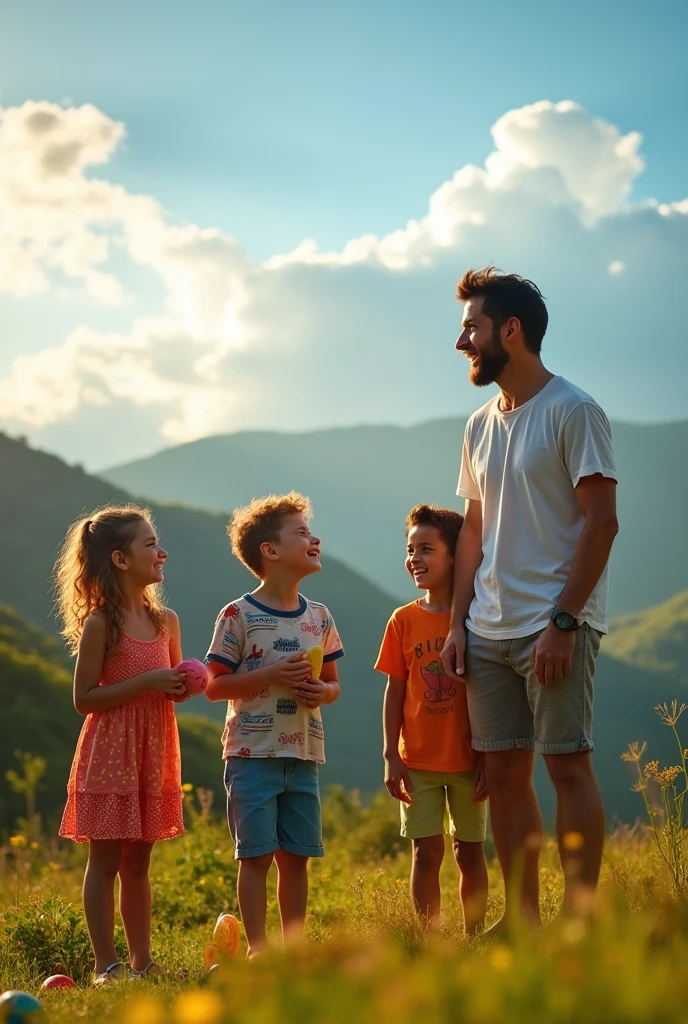 Argentine and Brazilian children looking at Chilean father

