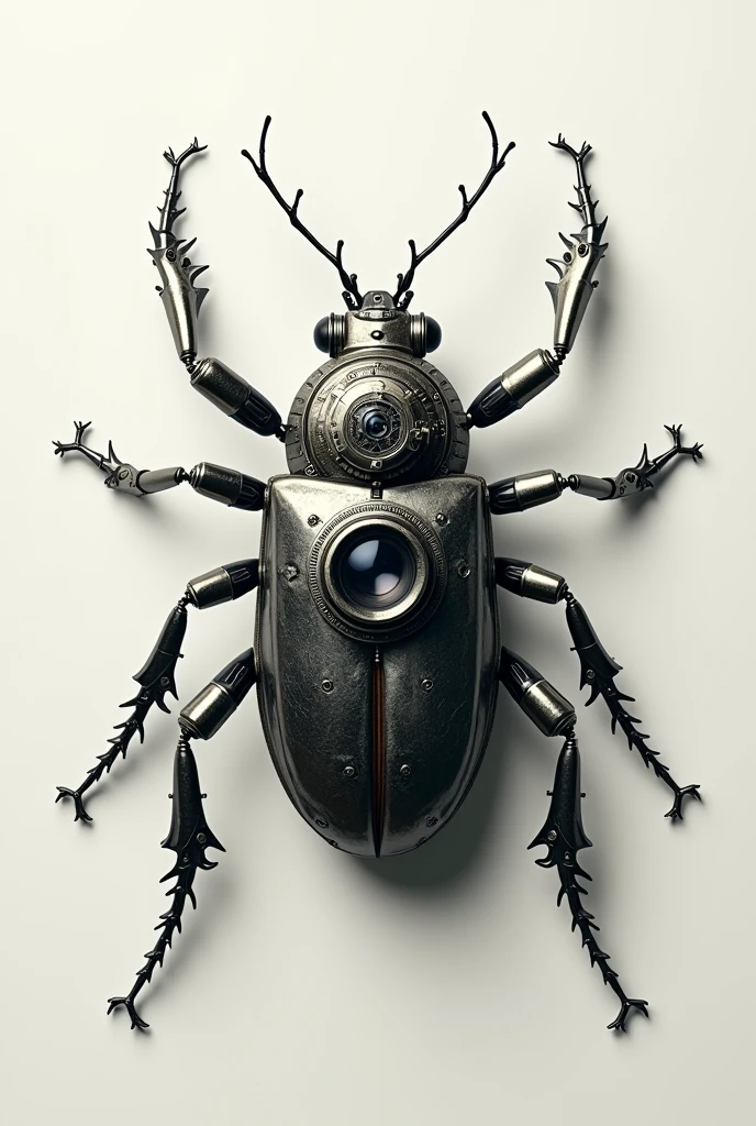 A bug with mechanical body of camera and turn the image into logo