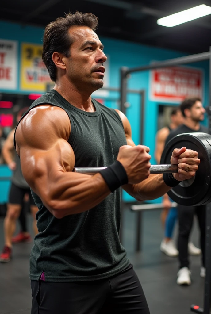 Silvio Santos from SBT lifting weights in the gym