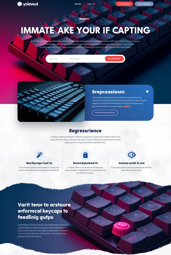 Design attractive keycap landing pages for lead generation campaigns. We have a persuasive message and a user-friendly format to attract potential customers. We 
-Business introduction: Selling products related to keyboards and keycaps imported from abroad 
-Target group: teenagers, working age people 
-Objectives: customer database, sales promotion, marketing strategy determination 
-Persuasion: Enhance the appearance of your keyboard and make your typing more comfortable with keycaps that are 	   	     meticulously designed from high-quality materials that are not only durable, but also have a variety of 		     designs, whether it's minimalist, classic, or full of bright colors. Choose a style that reflects who you 		     are and make your keyboard stand out like no other. For new customers, we give you an instant 30% 			     discount. 

Data collection form: Name-Surname, Age, Income, Region, Interests, Hobbies, for use in analyzing keycap purchasing 			      behavior.
[insert product/service].