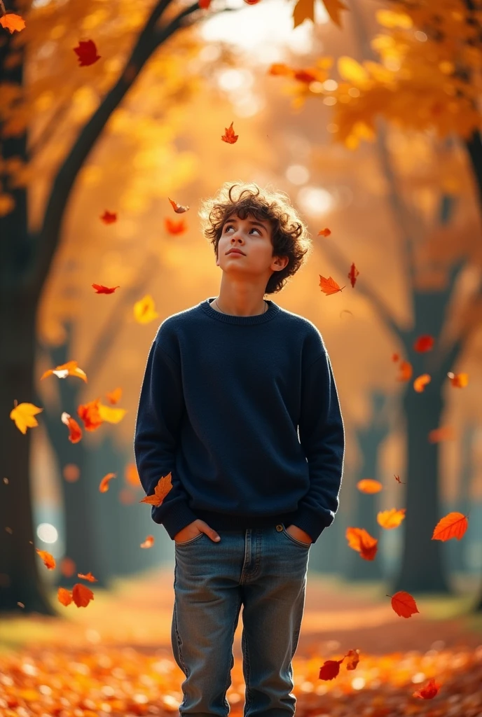 Autumn leaves and a high school boy