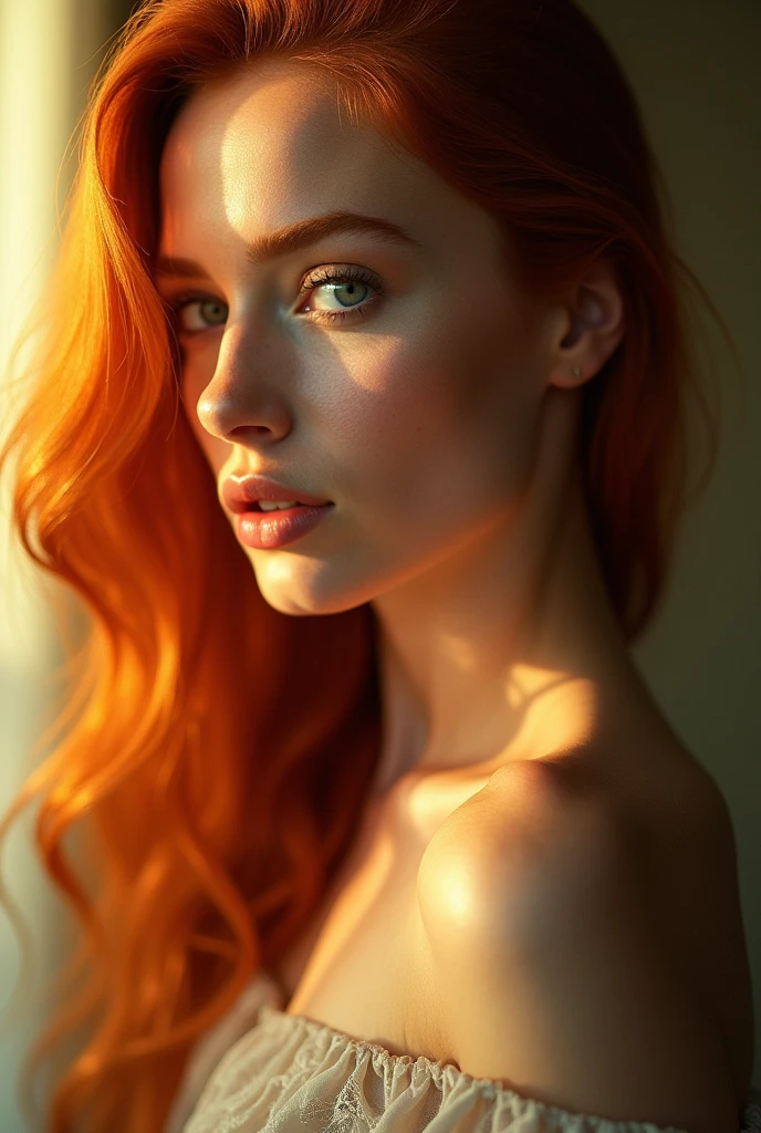 redheaded woman showing only the side of her face highlighting her green eyes