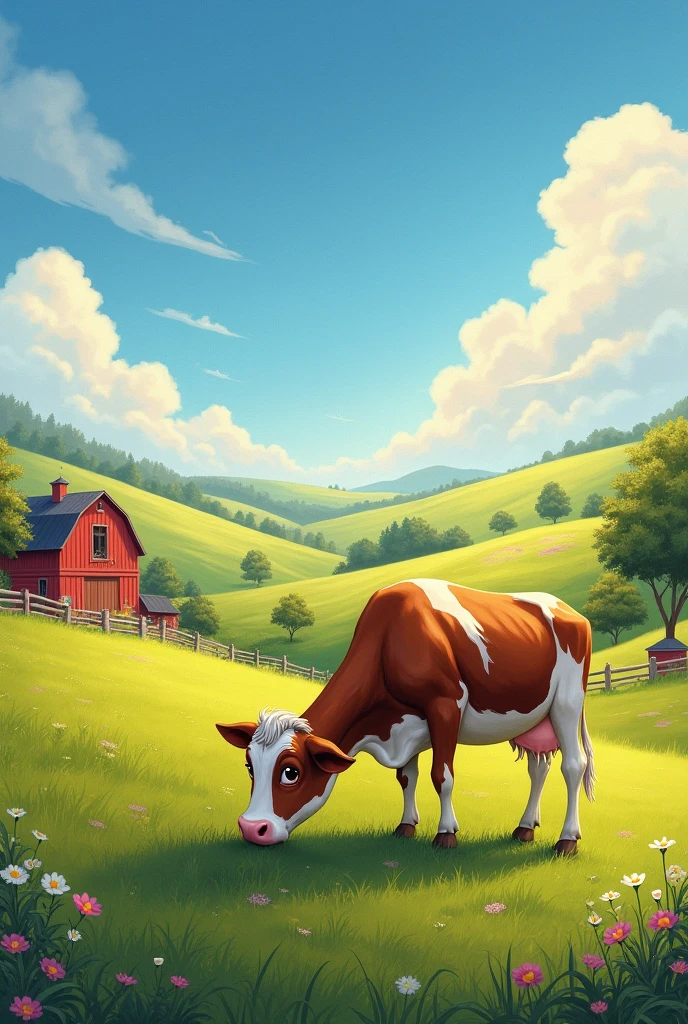Farm landscape image with a cow