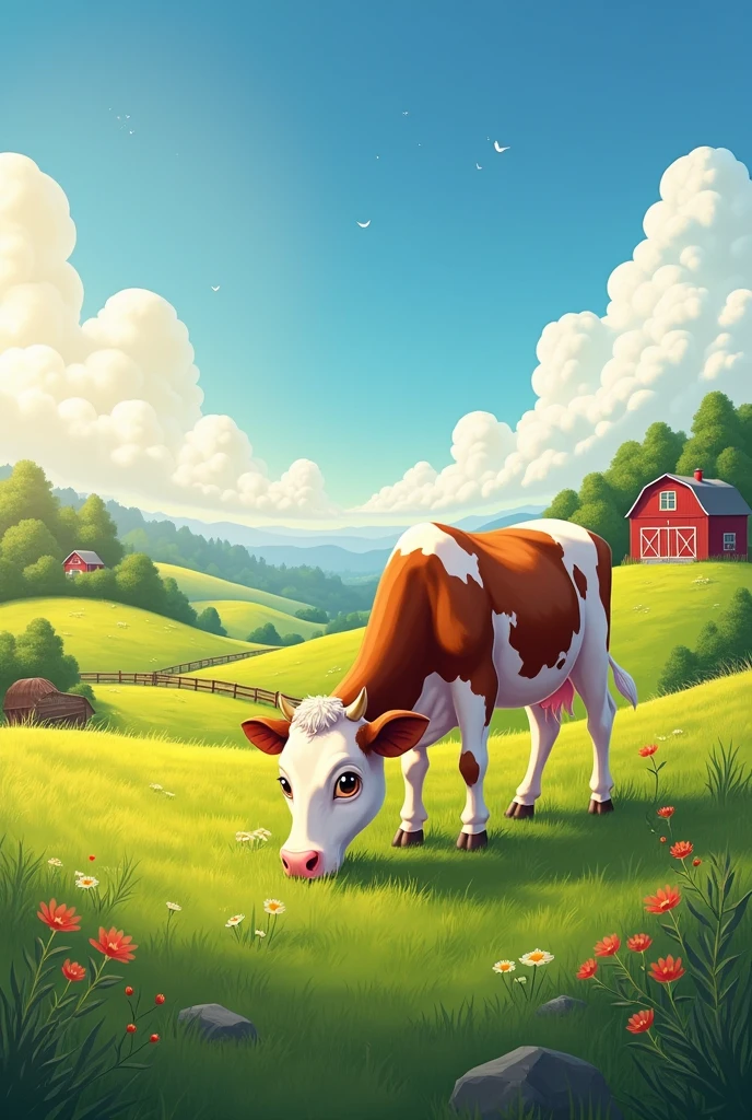 Farm landscape image with a cow 