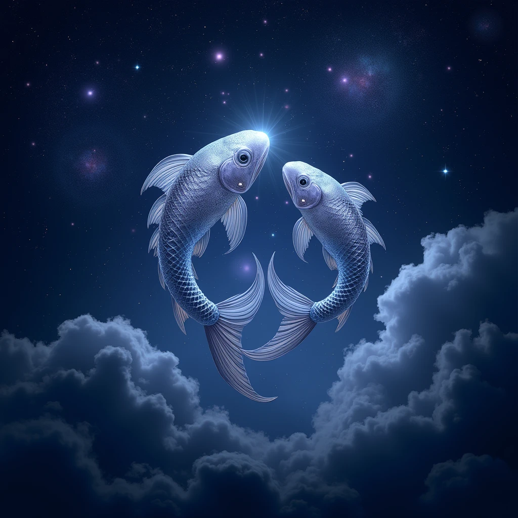 Pisces swimming in the night sky、Fantasy