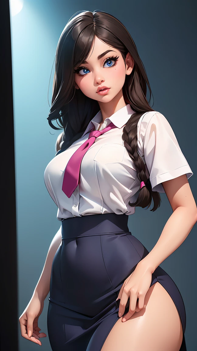 a very cute schoolgirl with very wide hips, extremely thin waist, thin body, cropped shirt, school outfit, (best quality,4k,8k,highres,masterpiece:1.2),ultra-detailed,(realistic,photorealistic,photo-realistic:1.37),extremely detailed eyes and face,beautiful detailed lips,longeyelashes,vivid colors,studio lighting