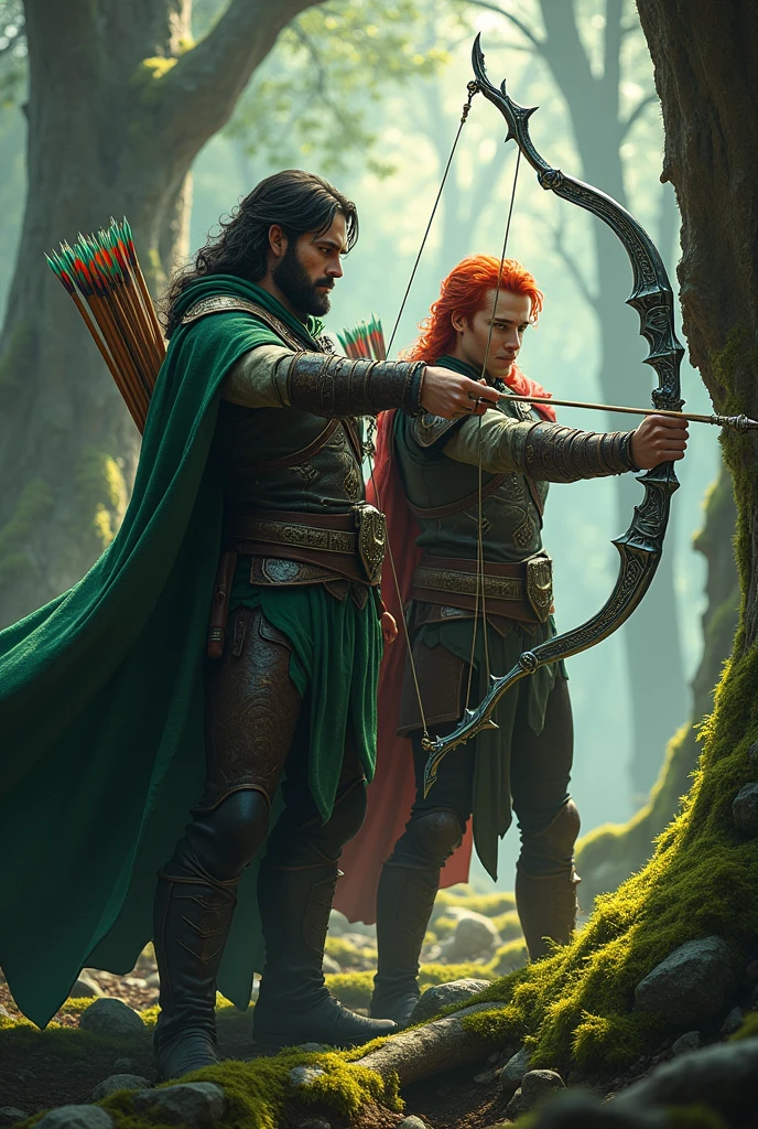 Two male archer, with magical bow and arrow