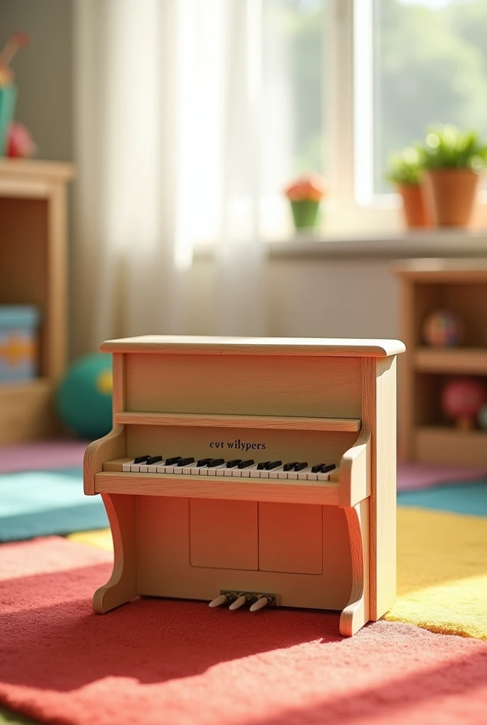 A toy made of mdf wood that is a piano