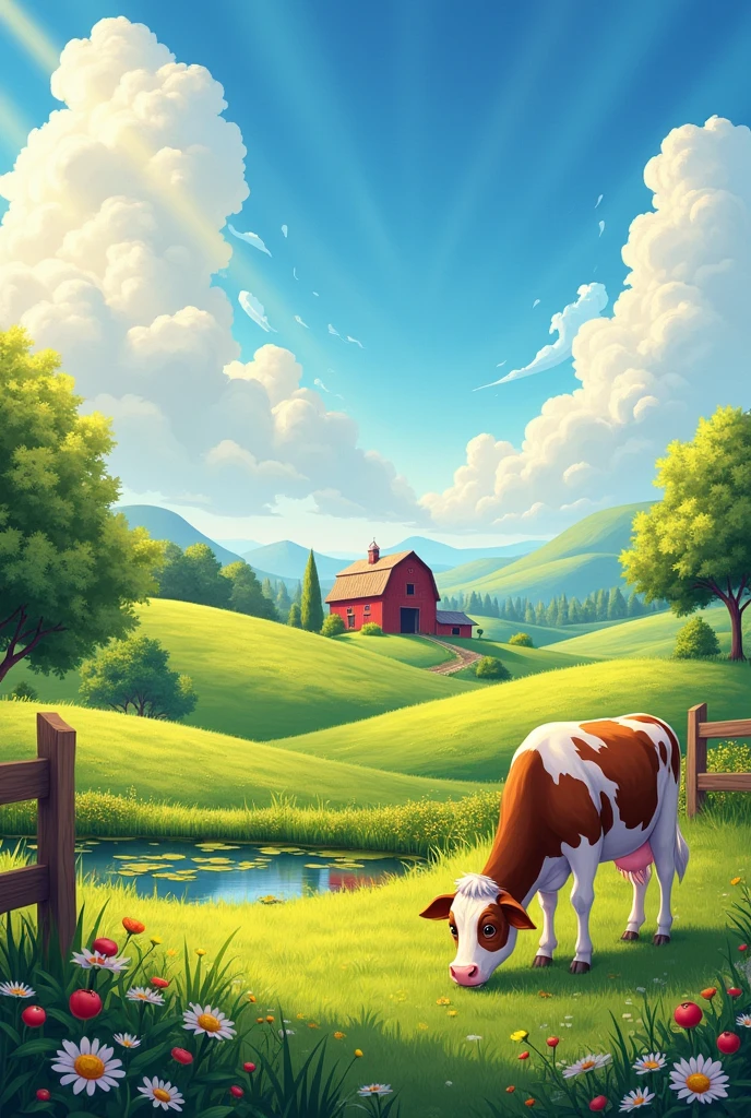 Farm landscape image with a cow