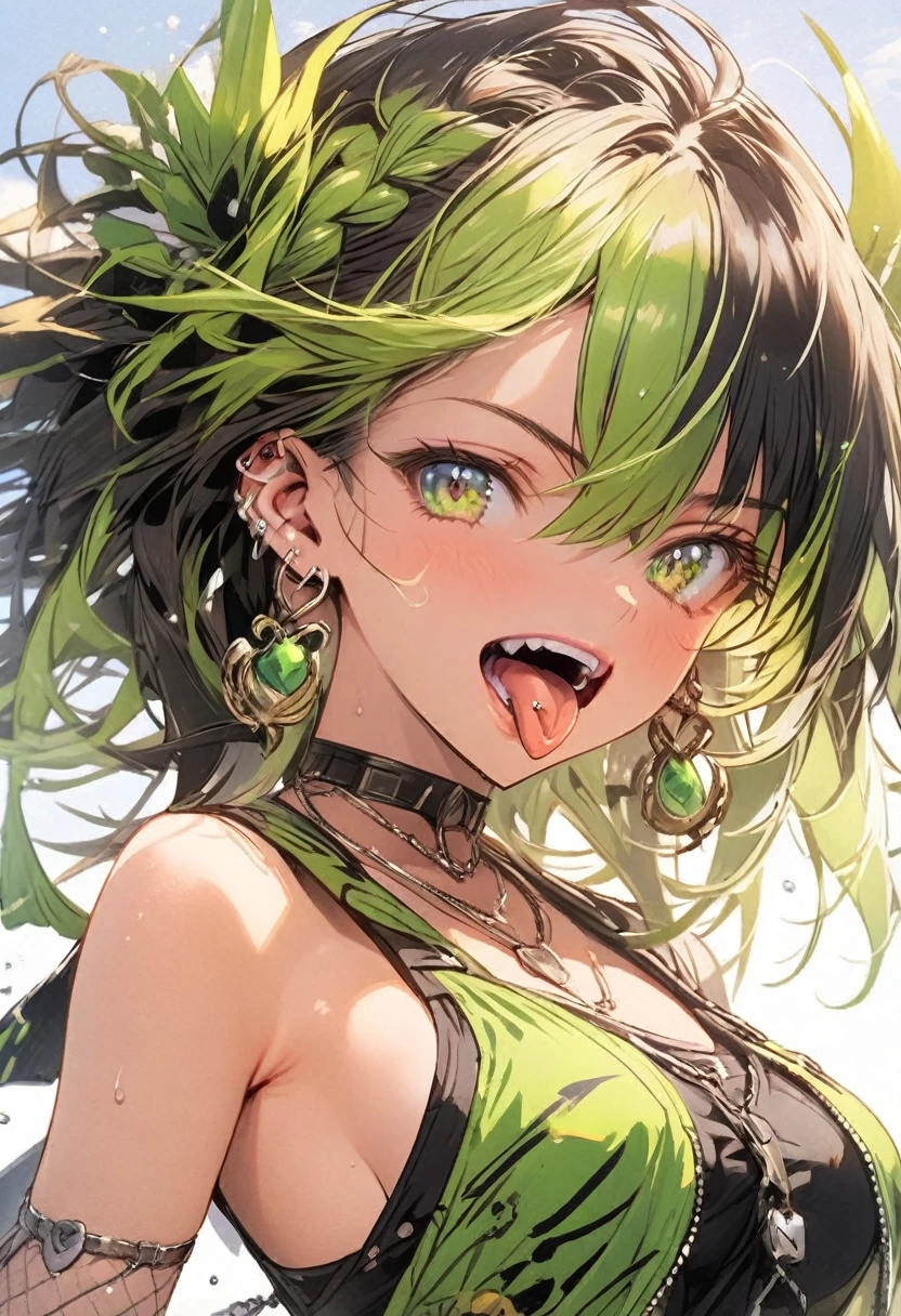 tongue，Gal，Earrings，green