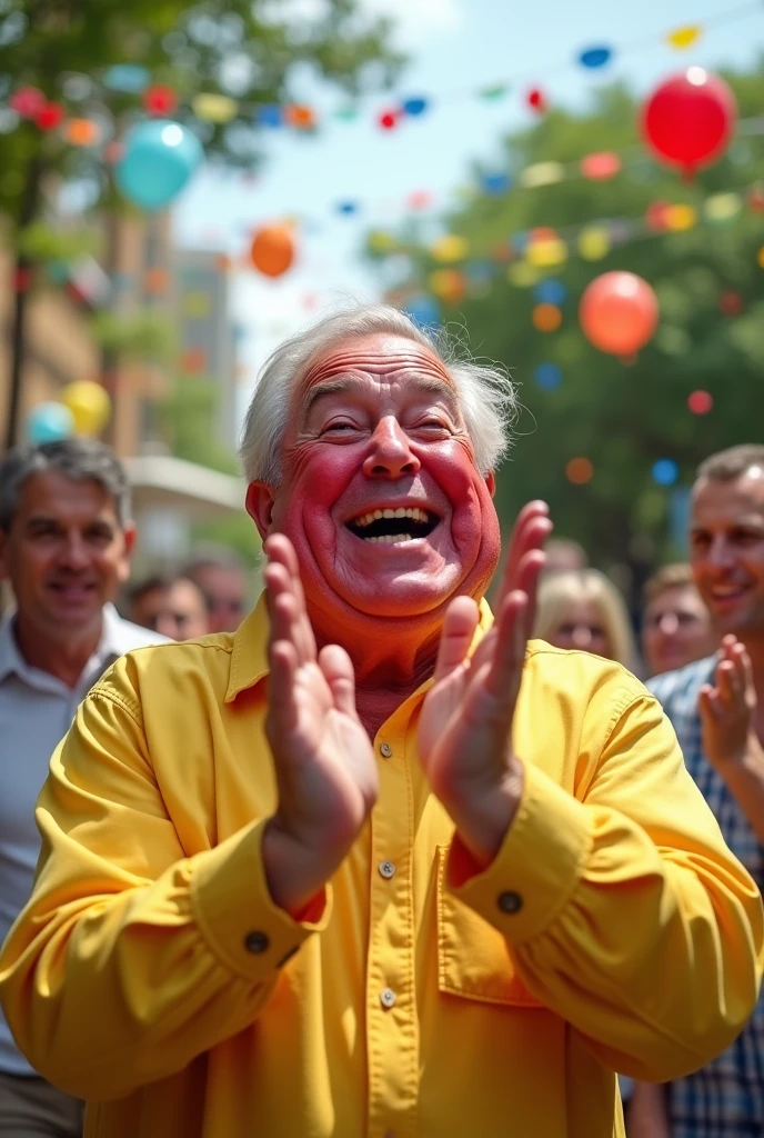 A person with a swollen and red face, clapping, Saying clap, thank you very much and don&#39;t ask questions
