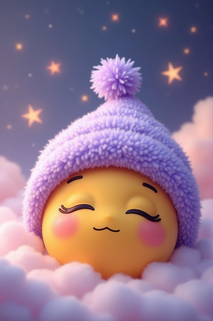 An emoji with a purple sleeping cap