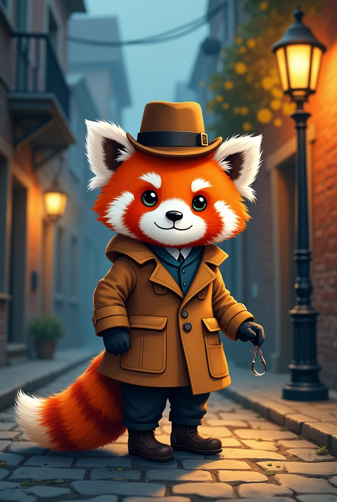 A drawing of a red panda dressed in a detective uniform