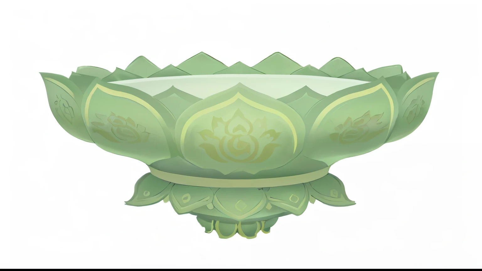 There is a green lotus，It is decorated with gold patterns, Temple Background, Depicting the background of the temple, Extremely high level of detail, Overturned ornate holy grail, Water Temple, Exquisite craftsmanship details, Smooth Shadows, Smooth zenith lighting, Palace Background, The Holy Grail of Understanding, Cora Legend setting, Magic Glass Container Graphics