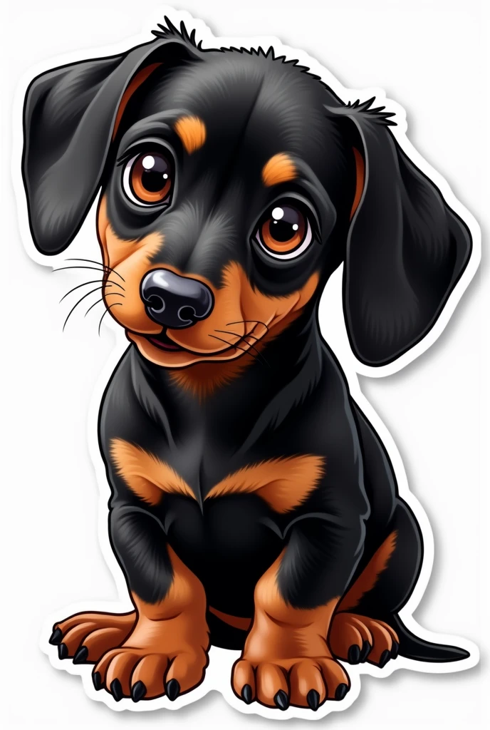 Sticker of a black dachshund puppy with a white background 