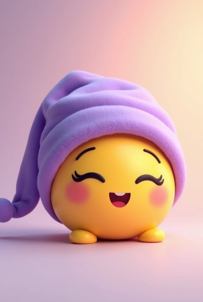 An emoji with a purple sleeping cap that looks a bit like a normal 2D emoji without a nose 