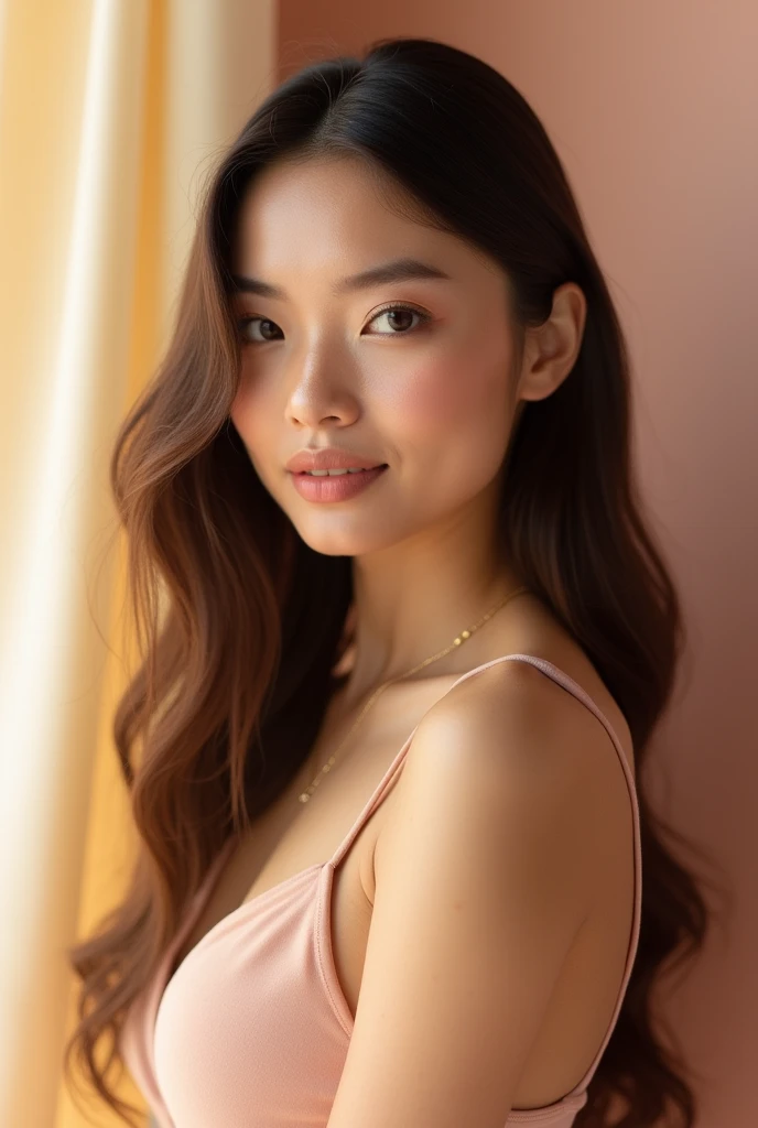 female model woman thin nose brunette long straight hair