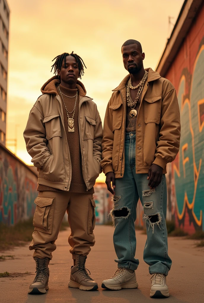 Travis Scott and Kanye West Crunge Style, beige tones