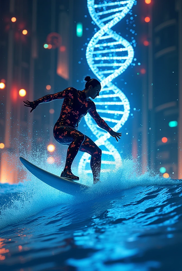 a scientis surfing a DNA molecule