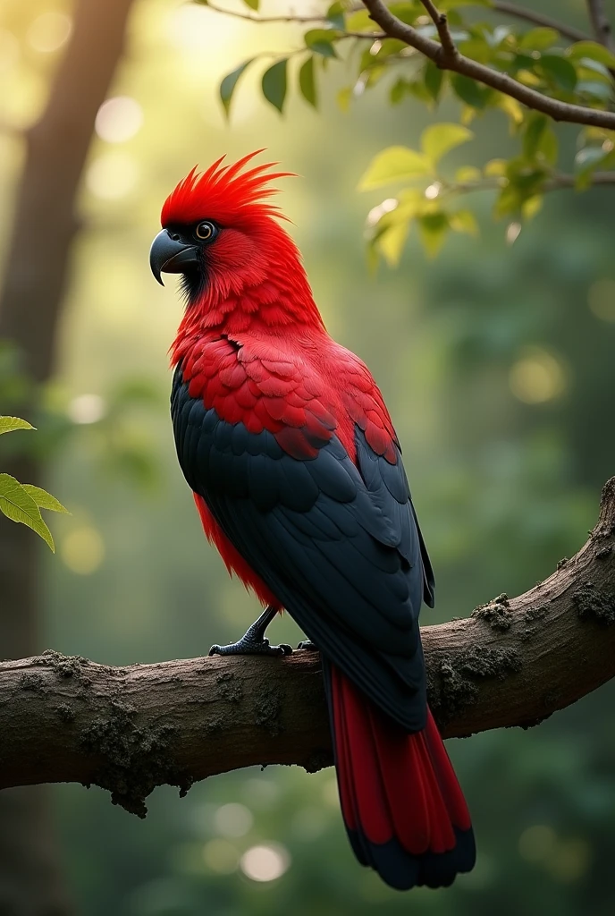 big red and black bird