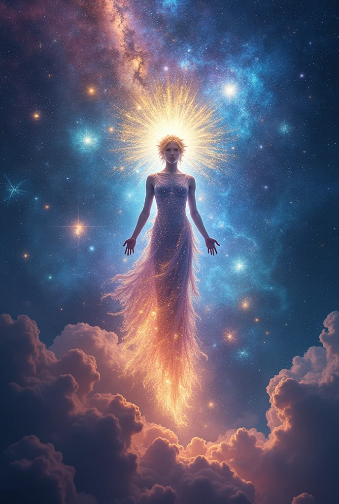 Make an image that describes cosmic consciousness with great feats of universes and galaxies