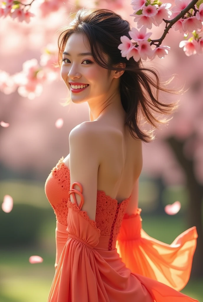 Japanese beauty、one piece、sexy、smile、cute、Turn around、dance
