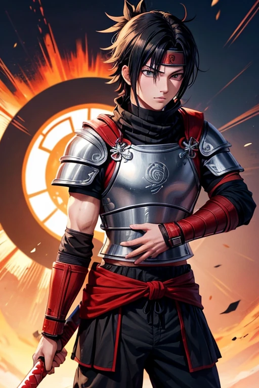 Roman Legionary Teenage Youth Male Short Jet Black Hair Red Helmet Plume Athletic, but with a musculature without exaggeration Base to do it Shisui Uchiha from the Naruto series and anime.
Uchiha logo on the left chest of the armor 