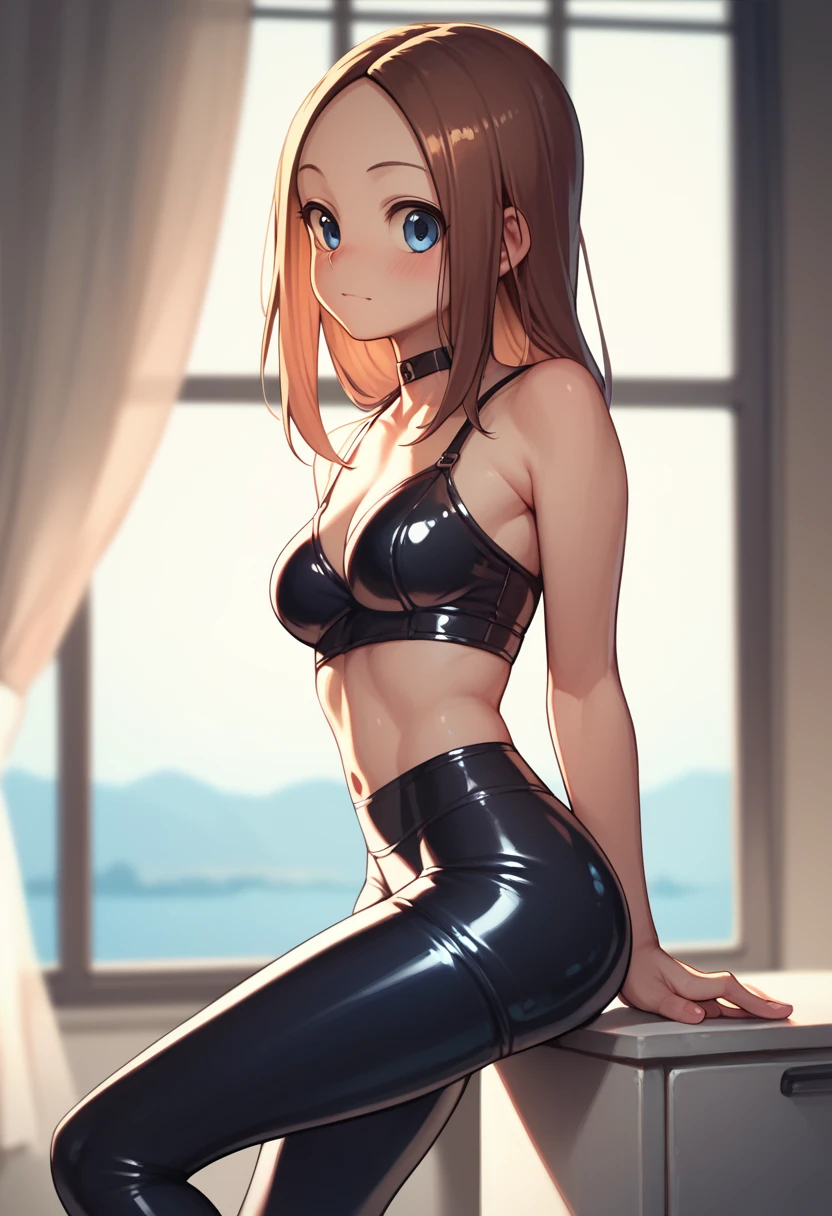 Half-naked   Takagi-san in latex leggings 