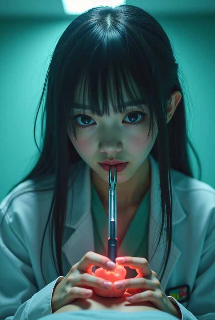 masterpiece, highest quality, (solo focus), (perfect face:1.1), (high detail:1.1), (hyper detailed eyes),Male patientはドギースタイル、Bright torture chamber、High School Uniform、1XGALX Mistress 、performing colonoscope insertion、（Sadistic schoolgirl inserts colonoscope into patient&#39;s anus:2）、1XG member mistress with colonoscopy、A crazy smile、Look at viewers、He enjoys inserting a colonoscope into his patient&#39;s anus.