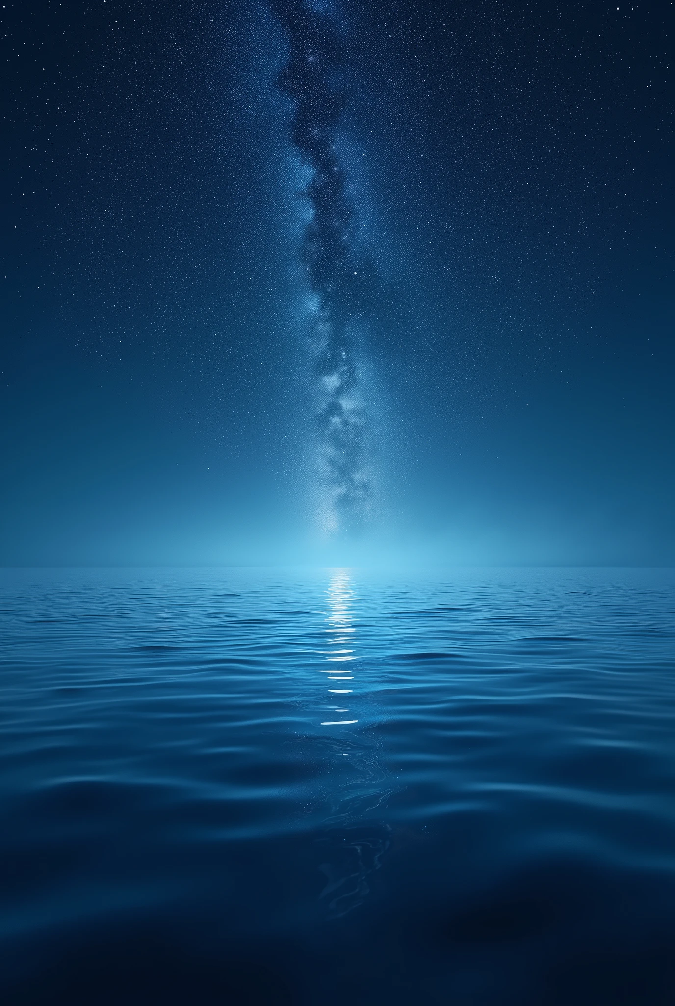 The sea and the starry sky are connected together，Minimalism，Negative Space，Symmetrical composition