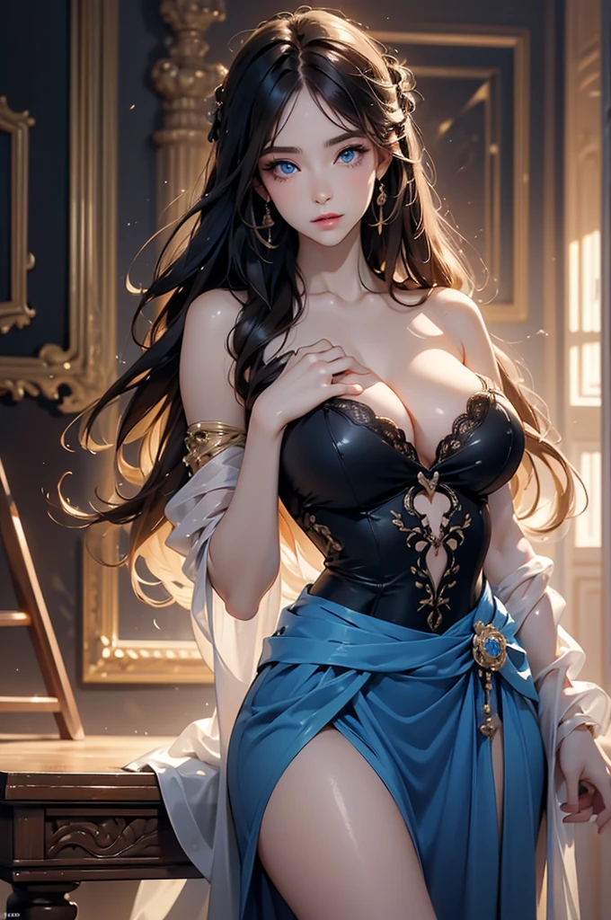 (masterpiece: 1.2), (best quality: 1.2) 1 woman, mature, tall (1.85), appeared to be around 28 years old, extremely detailed eyes, perfect eyes, extremely realistic eyes, well-lined eyes, long eyelashes, anime style, perfect face, milf face, sculpted chin, ultra feminine chin, lips fleshy, smiling, mature, fair skin, natural body, milf body, both hands on her waist, perfect hands, detailed hands, hands well proportioned to the body, realistic hands, arms with good anatomy, huge , extremely large and enormous breasts that hung down due to her size, Colorful hair,Set,Black,blue eyes,Well-proportioned body,Korean women,realism,comics,(masterpiece,best quality,Ultra-high resolution),,(Best illustrations), (Best shadow),high quality,(Extremely detailed:1.15),Ultra Detailed,Extremely detailed, Beautifully,beautiful,1girl, hands well proportioned to the body, ((body with good anatomy)),,