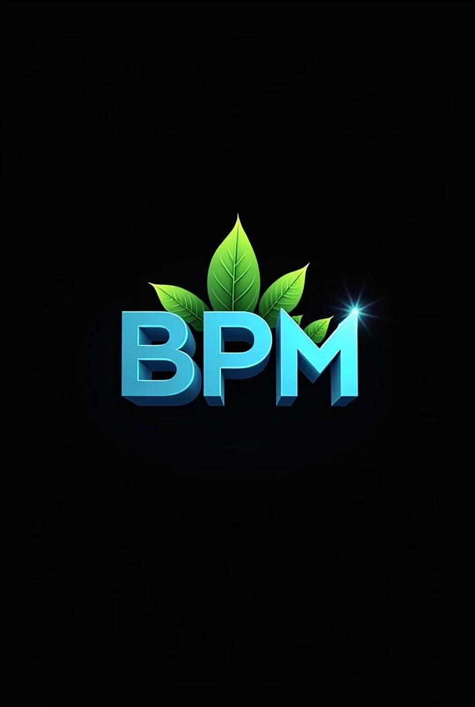 Logo with the acronym BPM on a black background in the colors black, light blue and dark blue with a plant behind
