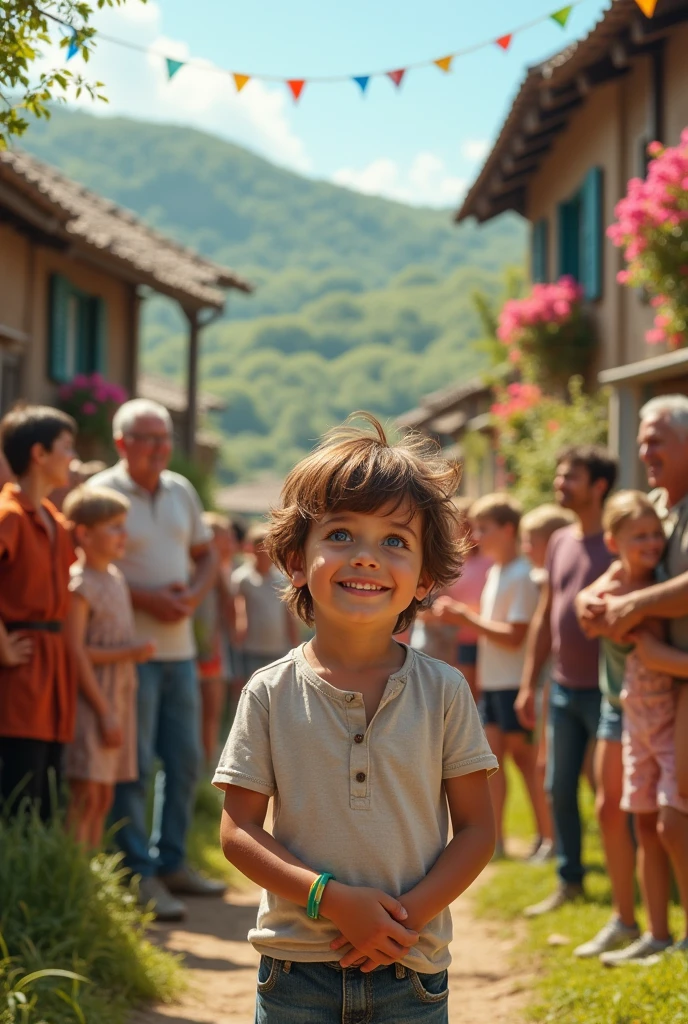 A boy meet with their huge family in village 