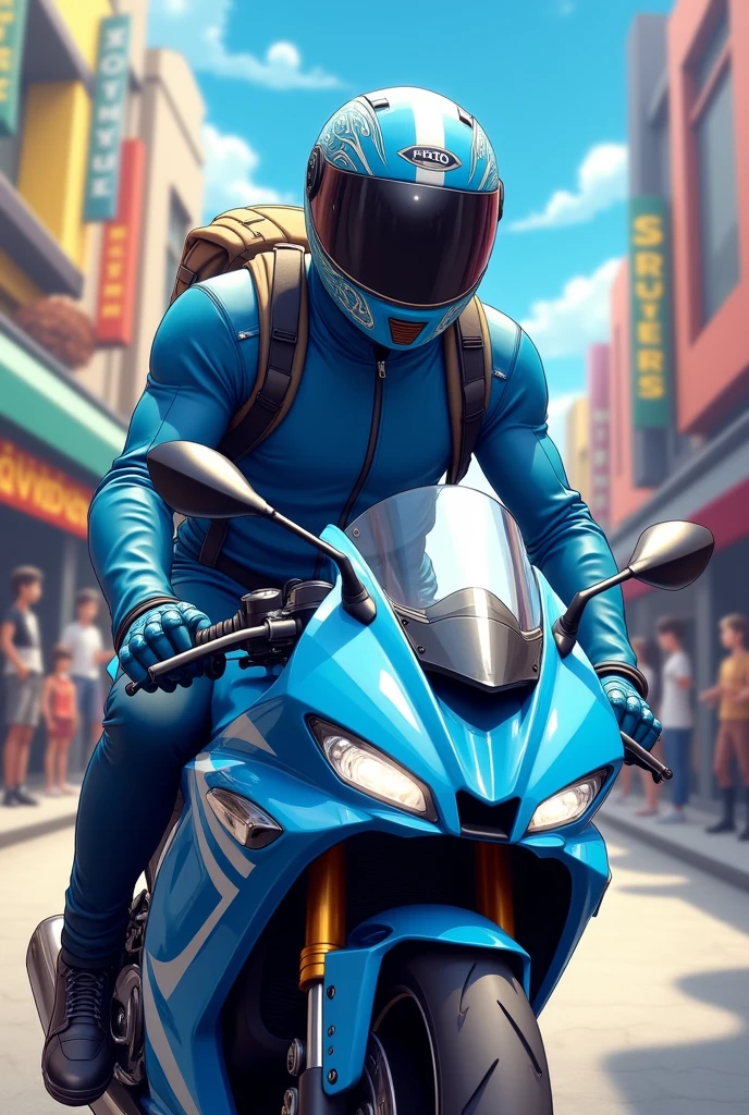 Delivered to home Anime Saying Motorcycle Express Man Helmet Uniform Blue