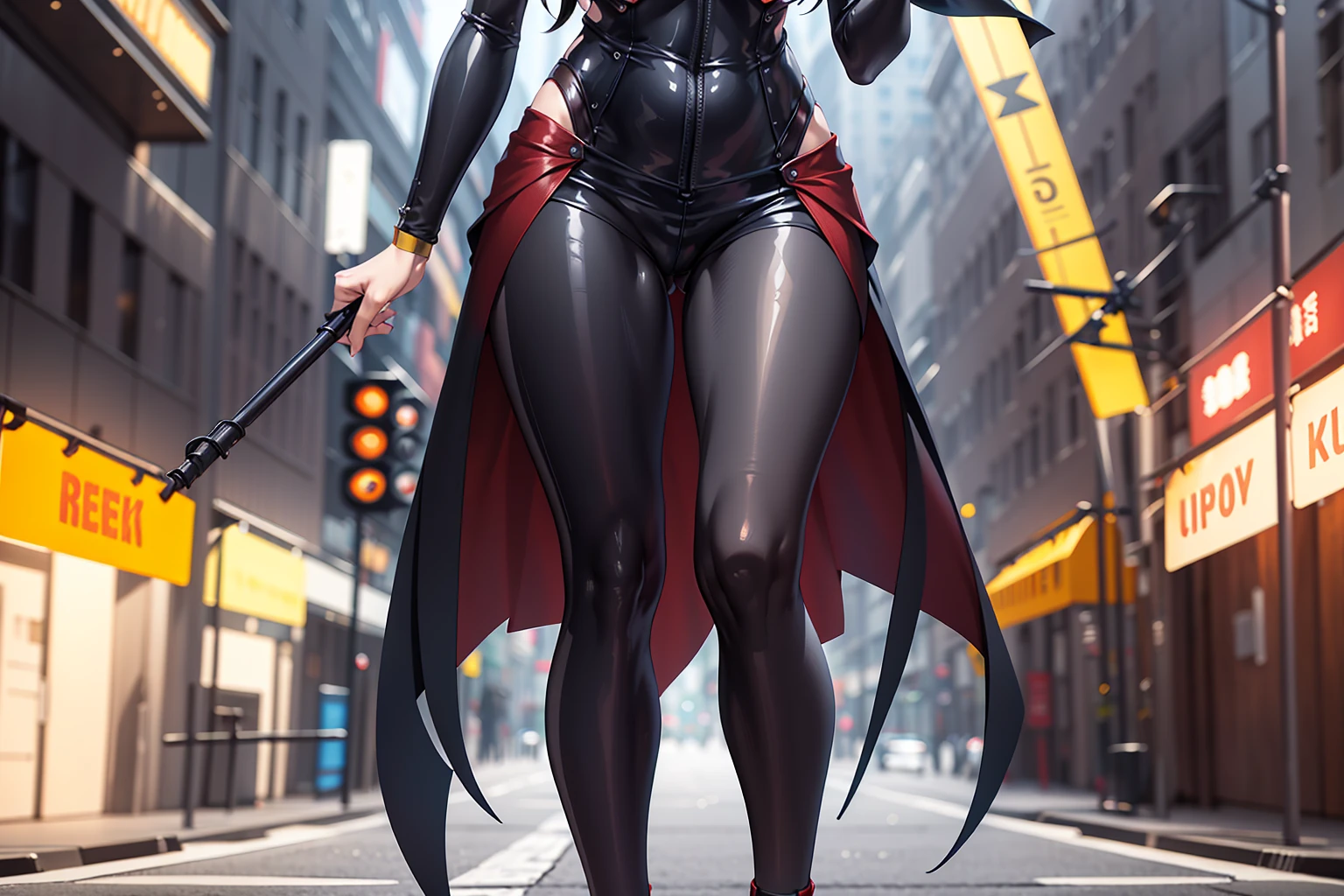 walking on road at midnight background,
Standing at attention, Annerose,
black outfit, bodysuit latex,
 black_hair,yellow_eyes, long_hair, hair intakes,
1 girl, 35yo,mature female,Beautiful Finger,Beautiful long legs,Beautiful body,Beautiful Nose,Beautiful character design, perfect eyes, perfect face,
looking at viewer,  (big_eyes:1.0),(expressionless:1.3),
NSFW,official art,extremely detailed CG unity 8k wallpaper, perfect lighting,Colorful, Bright_Front_face_Lighting,
(masterpiece:1.0),(best_quality:1.0), ultra high res,4K,ultra-detailed,
photography, 8K, HDR, highres, absurdres:1.2, Kodak portra 400, film grain, blurry background, bokeh:1.2, lens flare, (vibrant_color:1.2)
(Beautiful,large_Breasts:1.4), (beautiful_face:1.5),(narrow_waist),