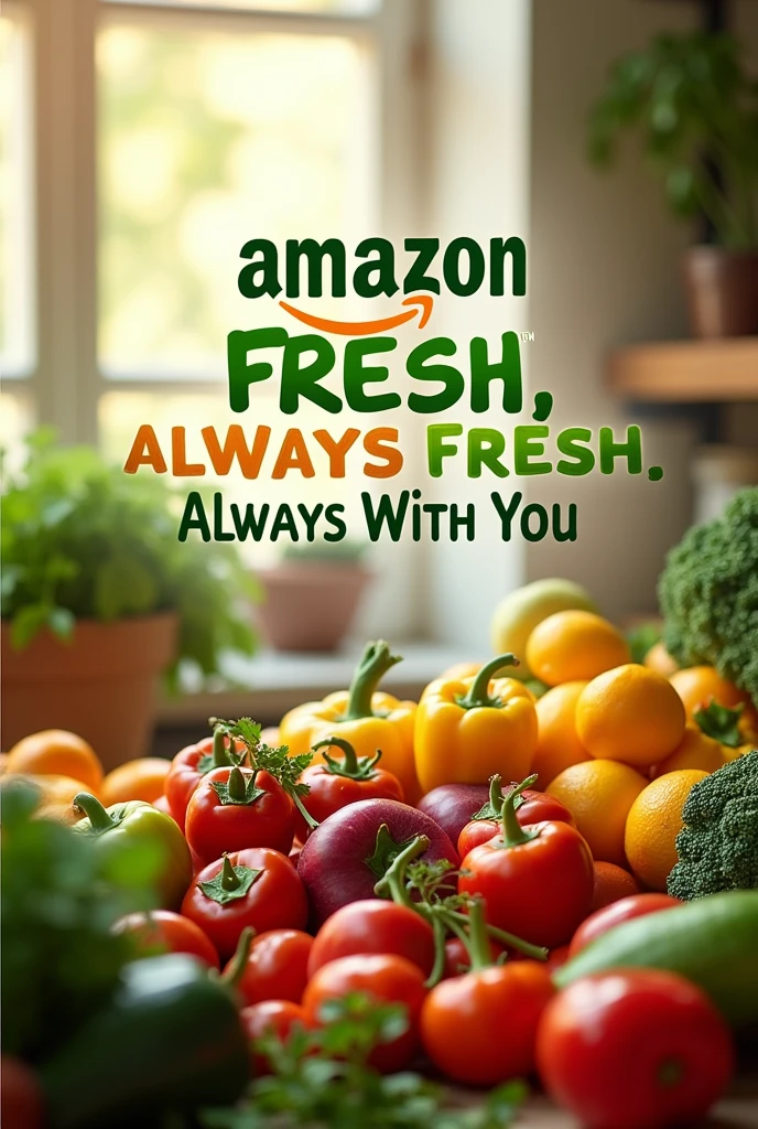 I need an Amazon Fresh ad with the following phrase AMAZON FRESH, ALWAYS FRESH, ALWAYS WITH YOU, add logo in Latin Spanish please and make the logo attractive, BUT DON&#39;T REMOVE THE PHRASE I SAID

