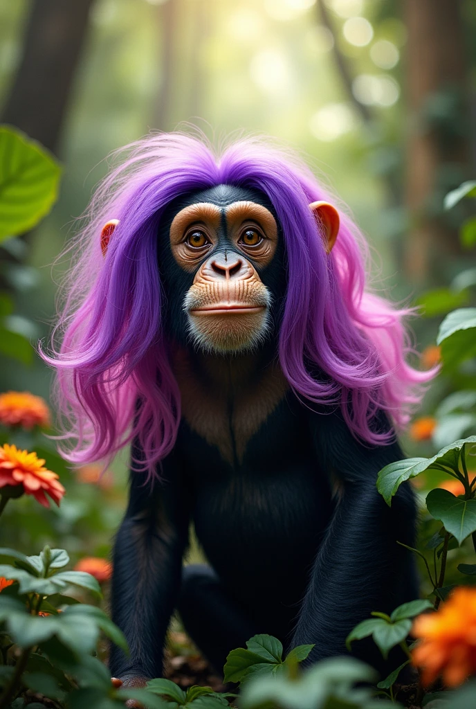 Chimpanzee with long wig