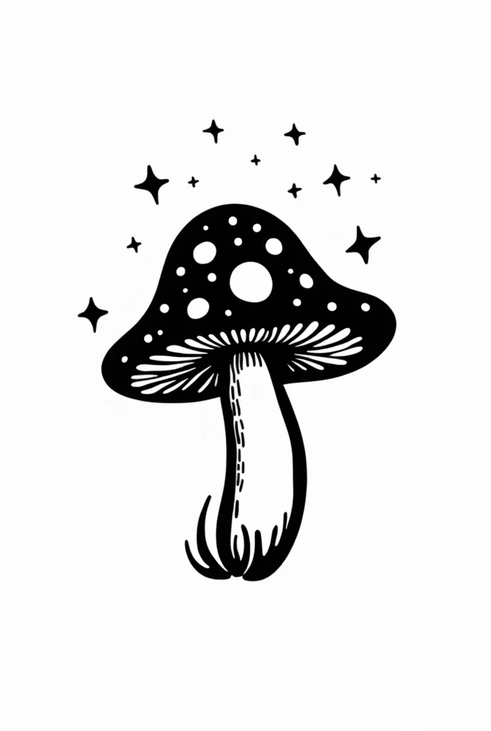 Logo for magical mushroom coffee, simple vector design, ink, white background