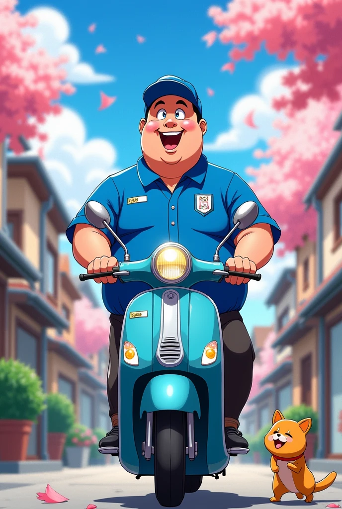 Delivered to home Anime Say Moto Express Half Fat Man Blue Uniform 

