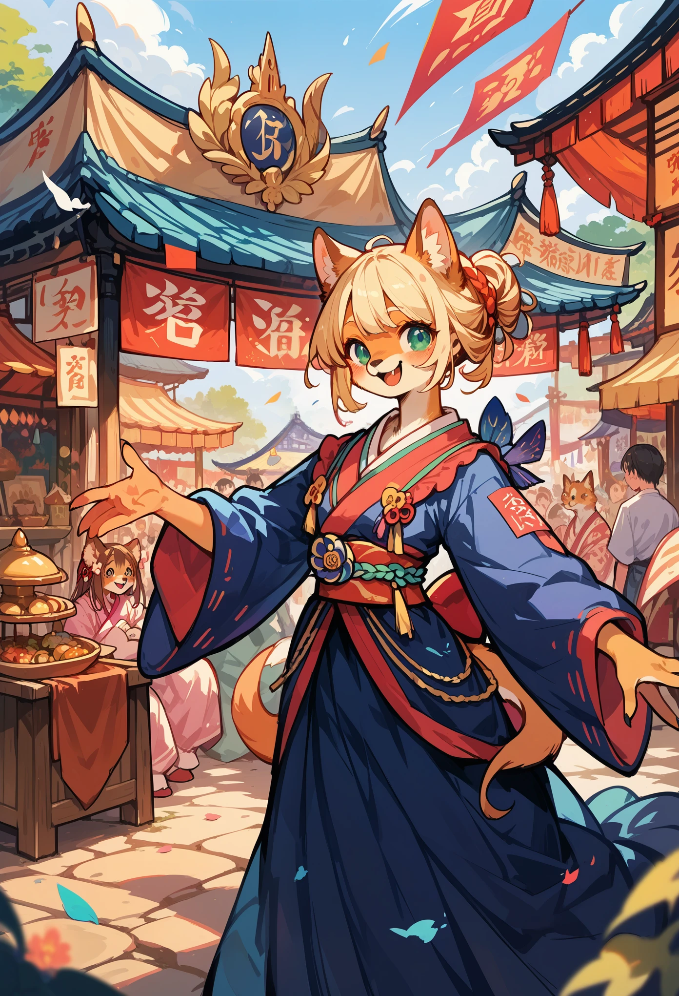 cover page, top quality, best quality, High-quality illustrations, masterpiece, super high resolution, detailed background, girls, japanese festival, absurdres, perfect ???????(kemono)(furry anthro)happy, 