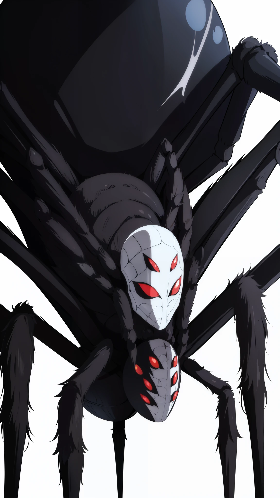 (((arachne, black spider,white background)))