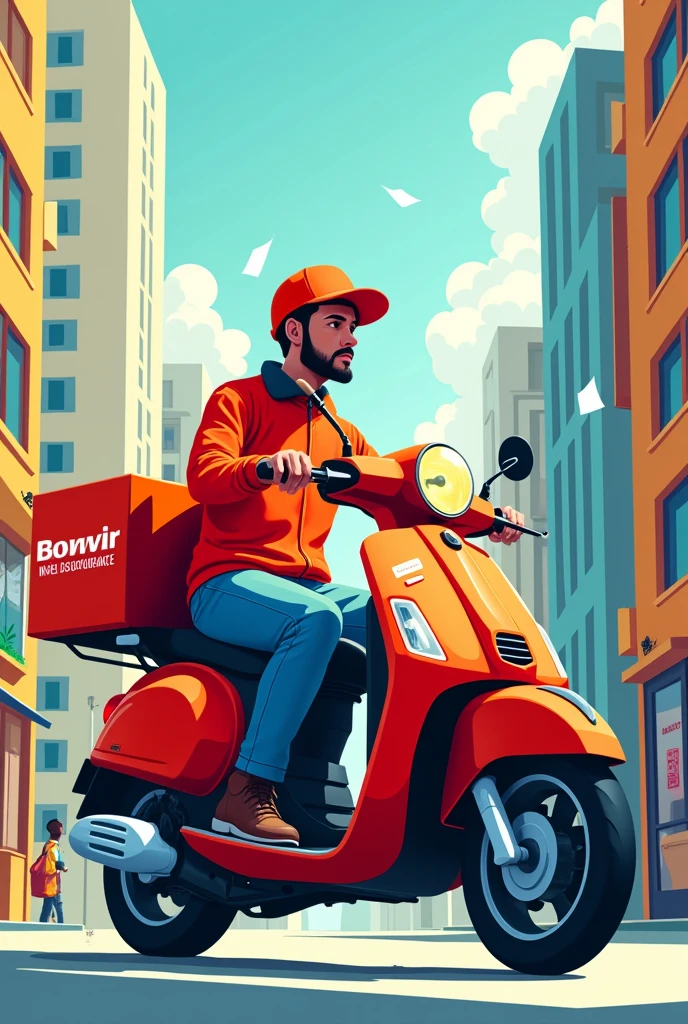 Simple illustrations　Motorcycle Insurance　Delivery Man　Red clothes