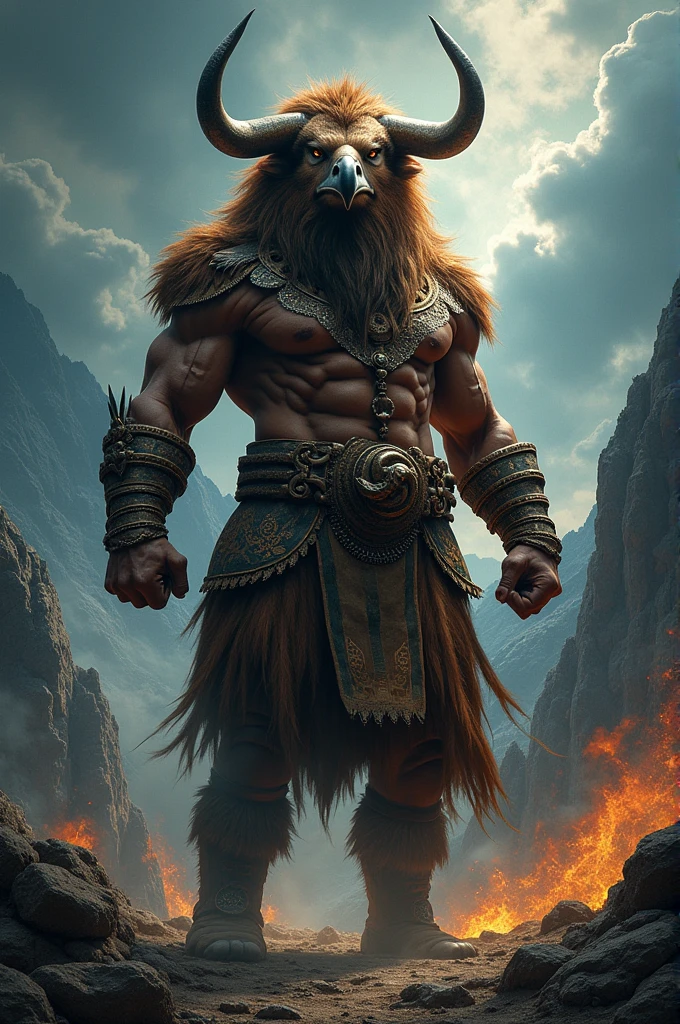 Man with the face of an eagle , Ox , lion and human