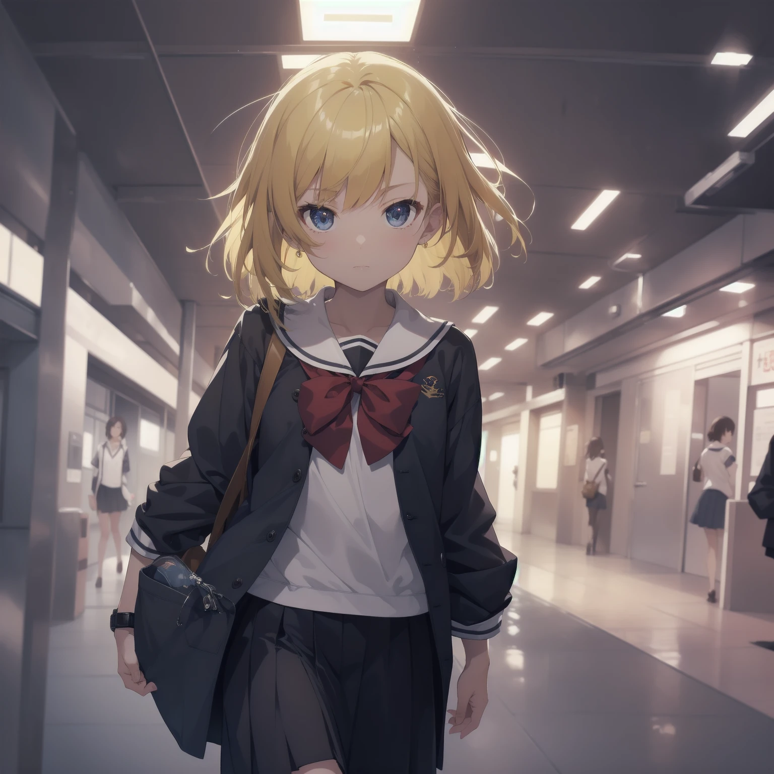 ultra-absurdres-Top quality by artist God, ultra-detailed, high resolution, anime moe artstyle, best anime 8k konachan wallpaper, pixiv contest winner, pool:2810, perfect anatomy,break, 1girl, (Please draw a girl walking sleepily to school alone. )break,(Solo,little female, 13-year-old:1.3),Full limbs, complete fingers,a junior high school student, (very short hair), short cut, flat chest, , small butt, small black eyes, beautiful detailed eyes, well-proportioned iris and pupils, expressive eyes, highres detailed hair, soft expression, salor school_uniform, sailor collar, serahuku, bow, pleated skirt,(Detailed Lighting), (Detailed background), in the School commute route. break,super detailed skin, Best cinematic lighting powered by famous artist, 8k,beauty illustration,photoshop_(medium),very aesthetic,break,((artist:shimazaki_mujirushi )), artist:clamp ,artist:carnelian ,artist:kantoku ,
