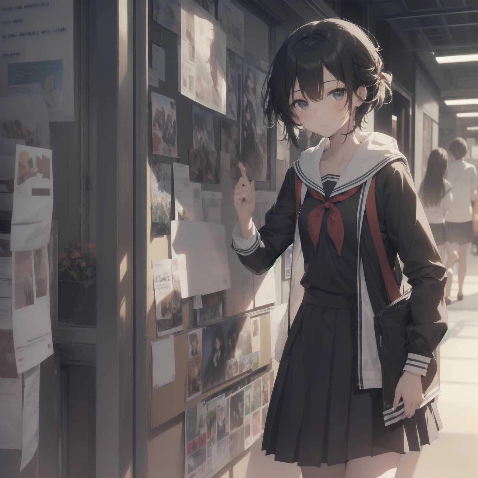 ultra-absurdres-Top quality by artist God, ultra-detailed, high resolution, anime moe artstyle, best anime 8k konachan wallpaper, pixiv contest winner, pool:2810, perfect anatomy,break, 1girl, (Please draw a girl walking sleepily to school alone. )break,(Solo,little female, 13-year-old:1.3),Full limbs, complete fingers,a junior high school student, (very short hair), short cut, flat chest, , small butt, small black eyes, beautiful detailed eyes, well-proportioned iris and pupils, expressive eyes, highres detailed hair, soft expression, salor school_uniform, sailor collar, serahuku, bow, pleated skirt,(Detailed Lighting), (Detailed background), in the School commute route. break,super detailed skin, Best cinematic lighting powered by famous artist, 8k,beauty illustration,photoshop_(medium),very aesthetic,break,((artist:shimazaki_mujirushi )), artist:clamp ,artist:carnelian ,artist:kantoku ,

