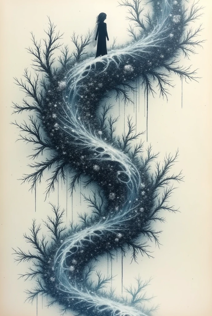 Tattoo, (snowstorm, desolving:1.3), fashionable, Lots of details, symmetry, Dark Fantasy, Dark Plants, complex, full of imagination, Very detailed