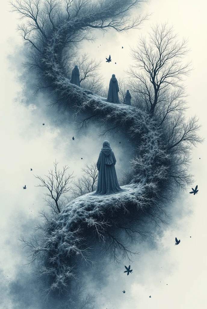 Tattoo, (snowstorm, desolving:1.3), fashionable, Lots of details, symmetry, Dark Fantasy, Dark Plants, complex, full of imagination, Very detailed