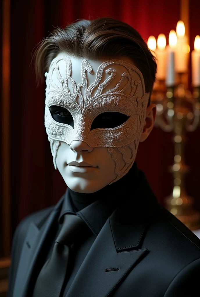 Generate sophisticated and elegant white mask design for men, she should only cover her eyes