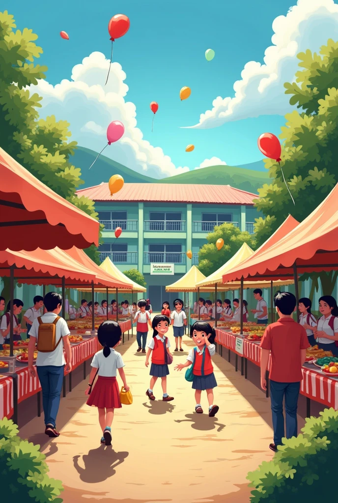 Creating a brochure, hadirilah market day SDN Pamoyanan, food theme, held at school