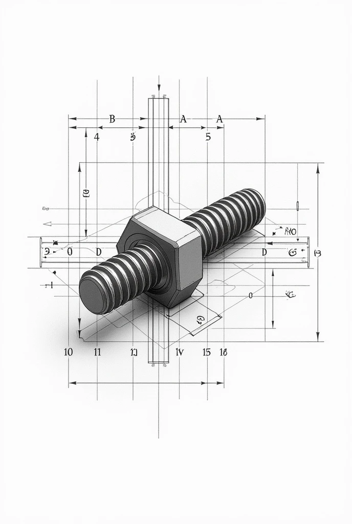 Give me the photo axial view of square headed nut and bolt engineering drawings